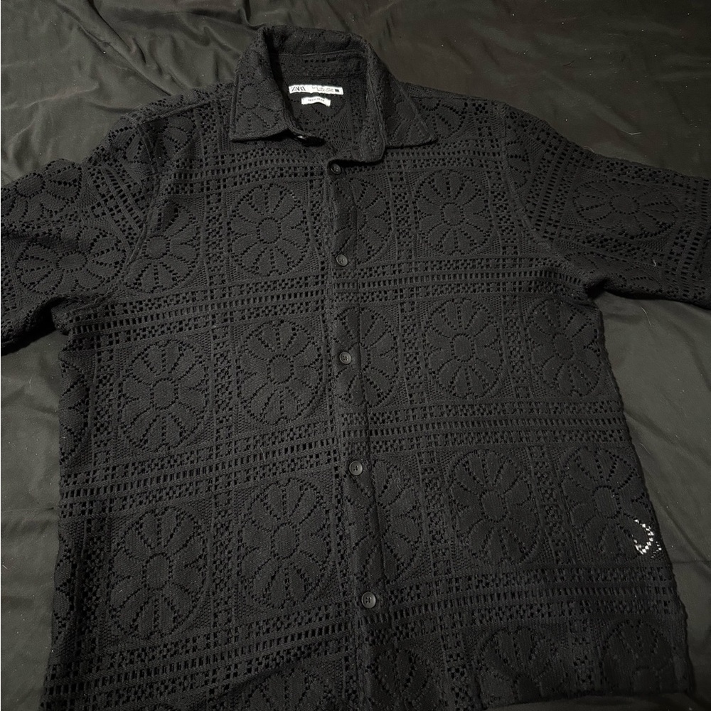 Zara Black Lace knit button up sz small